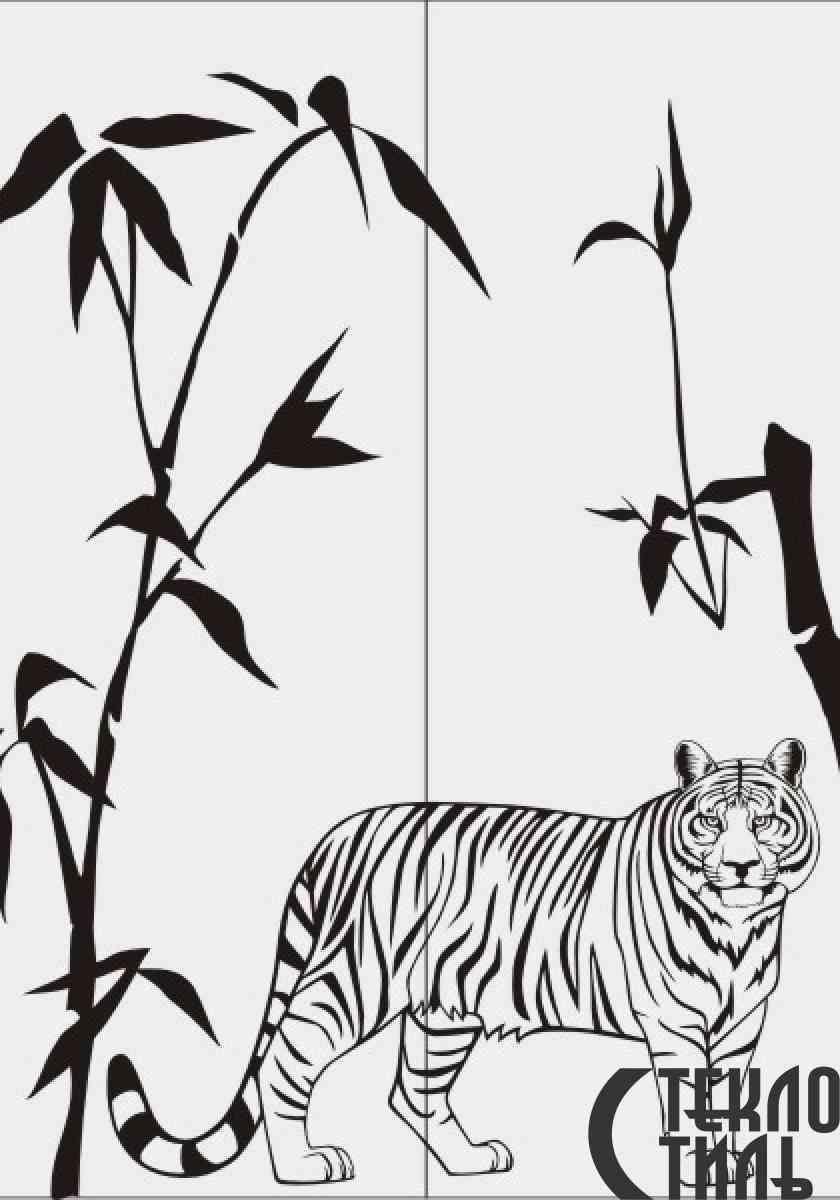 Тигр и бамбук рисунок